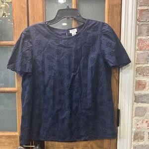 J.‎ Crew Top Womens Med Navy Eyelet Short Sleeve Puff Sleeve Top Academia Boho